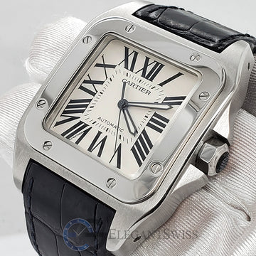 Cartier Santos 100 XL White Roman Dial Stainless Steel Watch 2656