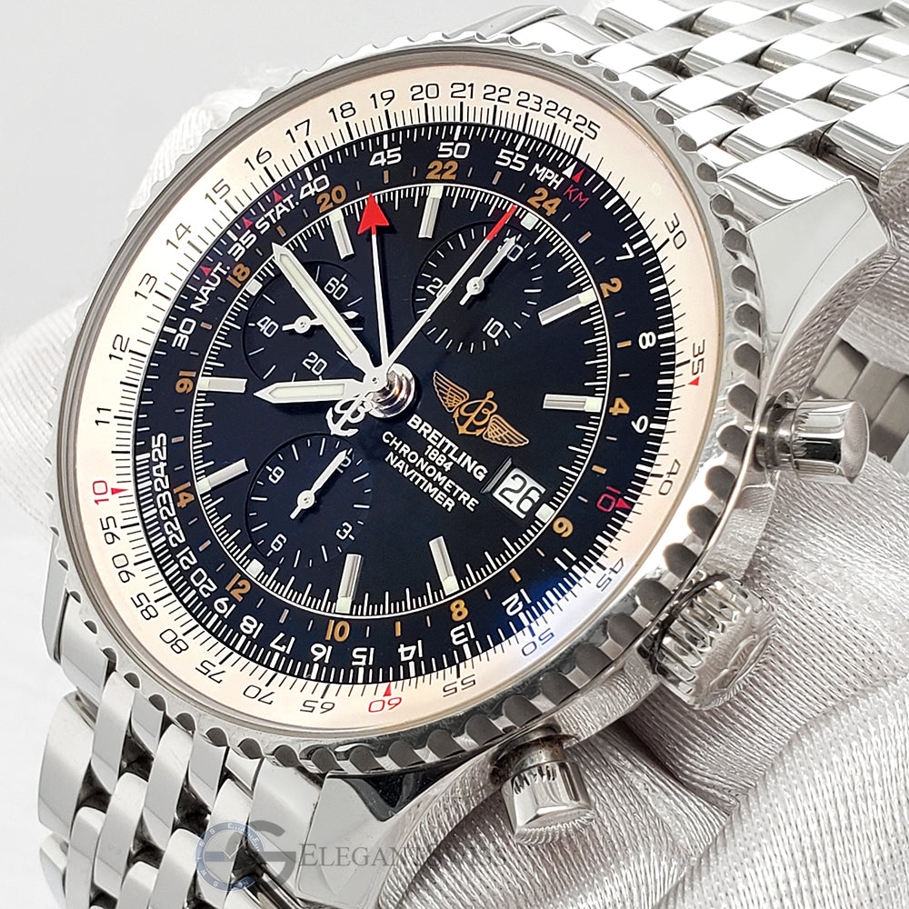 Navitimer Gmt Breitling Navitimer World 46mm Chronograph GMT Black Dial Steel Watch