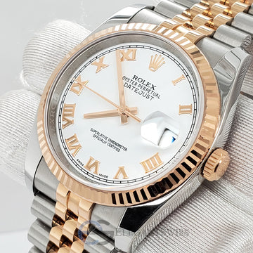 Rolex Datejust 36mm 116231 White Roman Dial Rose Gold/Steel Jubilee Watch