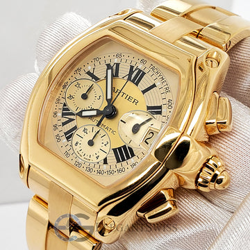 Cartier Roadster XL Chronograph 43mm Champagne Dial 18K Yellow Gold Watch 2619