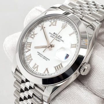 Rolex Datejust 41 126300 White Roman Dial Smooth Bezel Jubilee Watch 2022 Box Papers