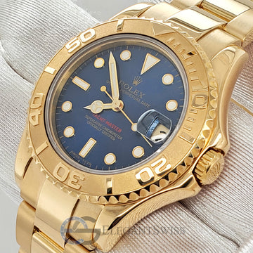 Rolex Yacht-Master 35mm Yellow Gold Blue Dial Oyster Watch 68628 Box Papers