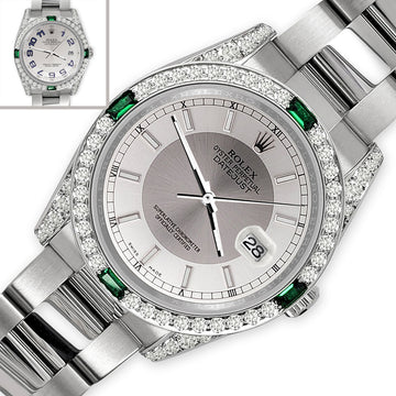 Rolex Datejust Silver Tuxedo Dial 36mm 2.5ct Custom Diamond Bezel 116200 Steel Watch