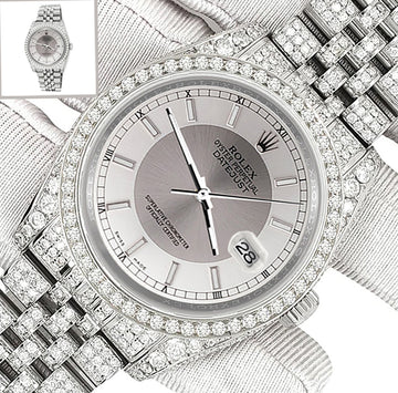 Rolex Datejust 36mm Pave 10.2ct Iced Diamond Silver Tuxedo Dial Jubilee Watch 116200 Box Papers