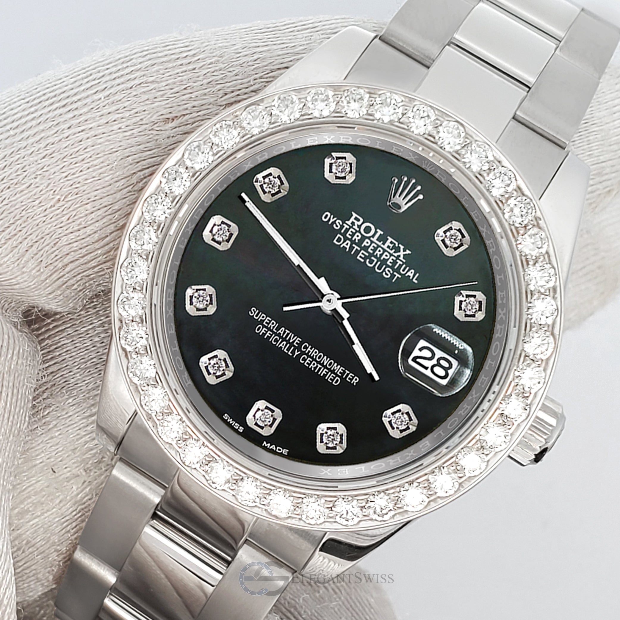 Rolex Datejust 31mm 1.6ct 178240 Diamond Bezel Black MOP Dial Stainles