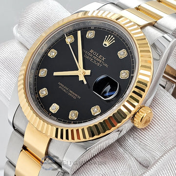 Rolex Datejust 41 126333 Factory Black Diamond Dial Yellow Gold/Steel Watch Box Papers