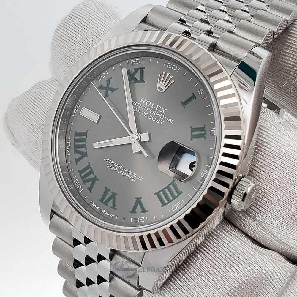 Rolex Datejust 41 126334 Wimbledon Slate Roman Dial Steel Jubilee Watch 2021 Box Papers