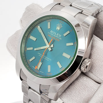 Rolex Milgauss 40mm 116400GV Green Crystal Blue Index Dial Steel Watch 2021 Box Papers