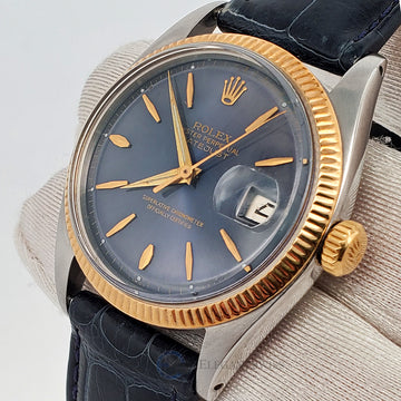 Rolex Datejust 36mm 1601 2-Tone Blue Dial Sword Hands Fluted Bezel Watch