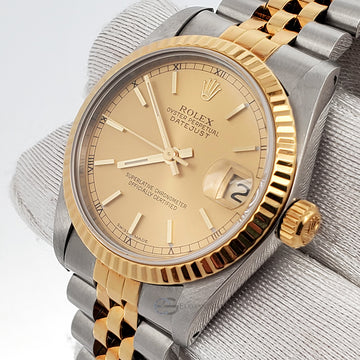 Rolex Datejust 31mm Yellow Gold and Stainless Steel Champagne Dial Jubilee Watch 68273