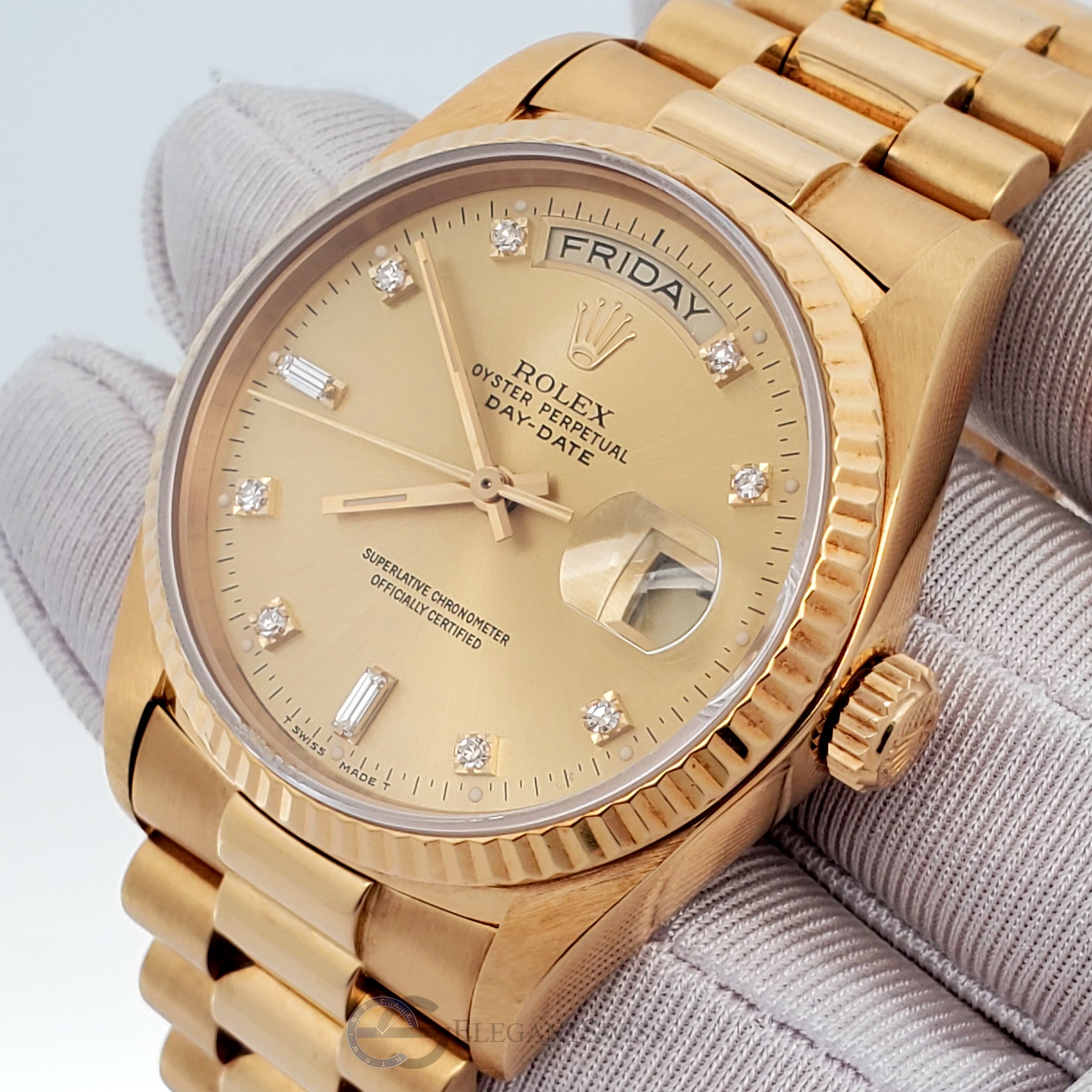 Rolex President Day Date 36mm Factory Champagne Diamond Dial Yellow Gold 18038 Watch