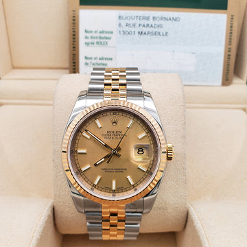 Rolex Datejust 36mm 2-Tone Yellow Gold/Steel Champagne Dial Watch 116233 Box Papers