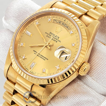 Rolex President Day-Date 36mm 18238 Factory Champagne Diamond Dial Double-Quick Yellow Gold Watch
