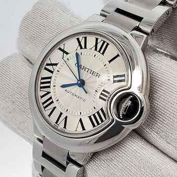 Cartier Ballon Bleu 33mm Silver Roman Dial Stainless Steel Watch W6920071 3489