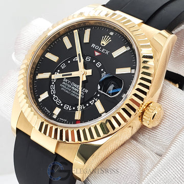 Unworn Rolex Sky-Dweller 42mm 326238 Black Dial Oysterflex Strap Yellow Gold Watch 2022 Box Papers