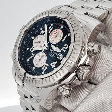 Breitling Super Avenger Chronograph 48mm Black Dial Stainless Steel Watch A13370 Box Papers