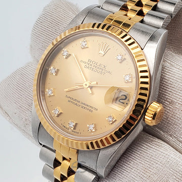Rolex Datejust 31mm 2-Tone Factory Champagne Diamond Dial Jubilee Watch 68273 Box Papers