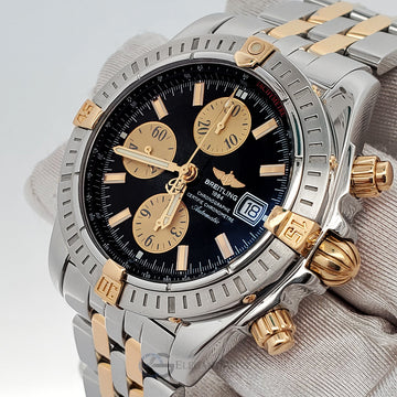 Breitling Chronomat Evolution Chronograph 44mm Black Dial 2-Tone Watch B13356