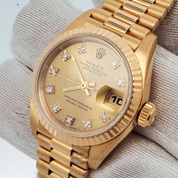 Rolex President Datejust 69178 26mm Champagne Diamond Dial Yellow Gold Watch Box Papers