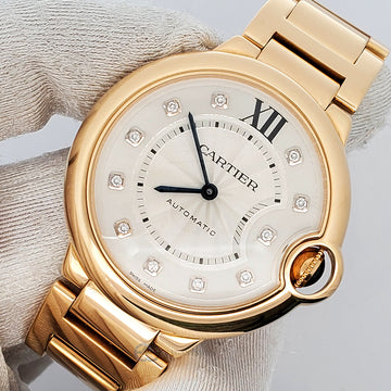 Cartier Ballon Bleu 36mm Factory Silver Diamond Dial Yellow Gold Watch 3002