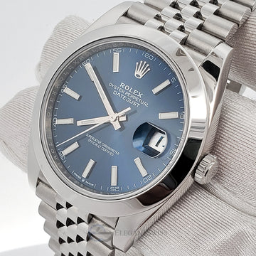 Rolex Steel Datejust 41 Blue Index Dial Stainless Steel Jubilee Watch 126300 Box Papers