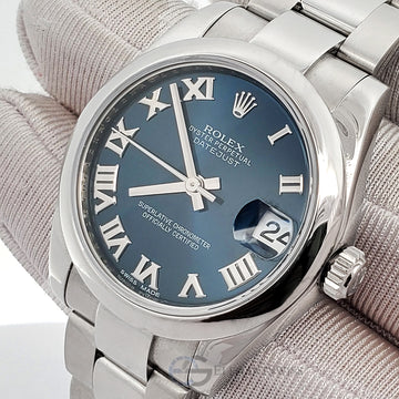 Rolex Datejust Midsize 31mm Blue Roman Dial Steel 178240 Watch Box Papers