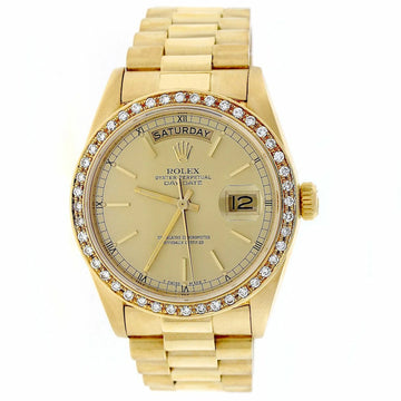 Rolex President Day-Date 18k Yellow Gold 36MM 18038 w/Diamond Bezel