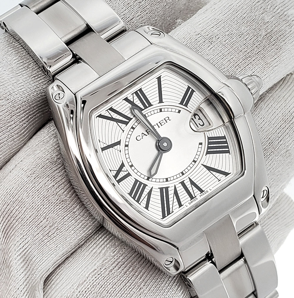 Cartier Roadster Silver Roman Dial Stainless Steel Ladies Watch W62016V3 2675