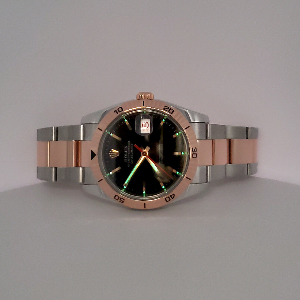 Rolex Datejust Turnograph 2-Tone Rose Gold/Steel Black Dial 36mm Oyster Watch 116261