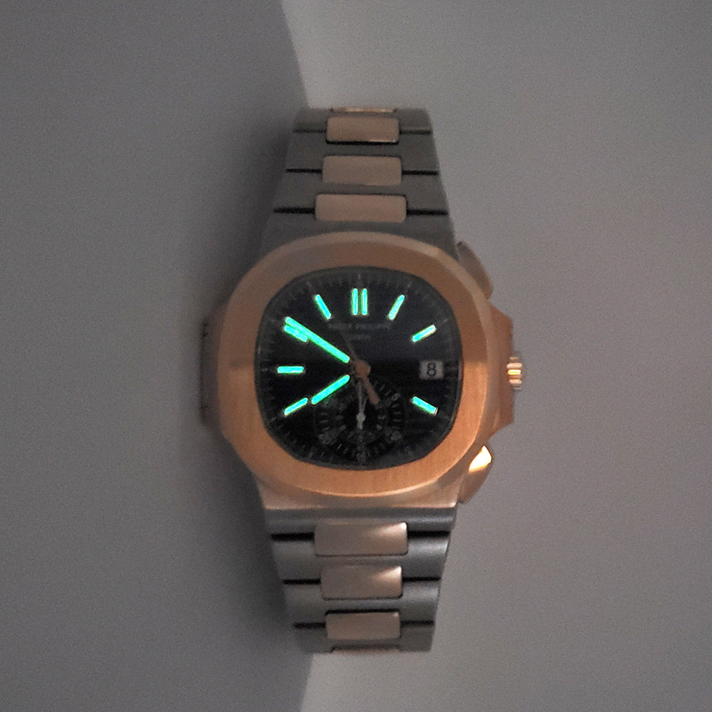 2016 Patek Philippe Nautilus Chronograph 5980/1AR-001 Blue Dial 2-Tone Rose Gold/Steel Watch Box Papers