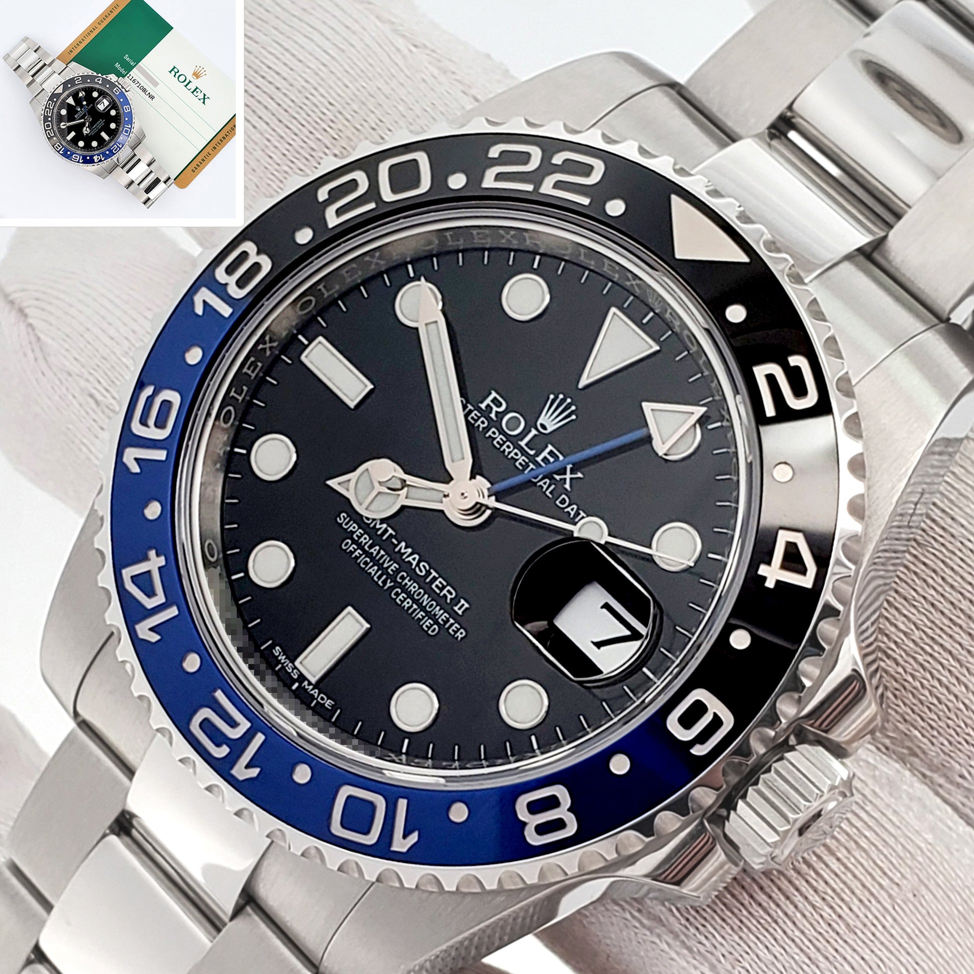 Rolex GMT-Master II 40mm "Batman" Blue/Black Ceramic Bezel Steel Oyster Watch 116710BLNR Box Papers
