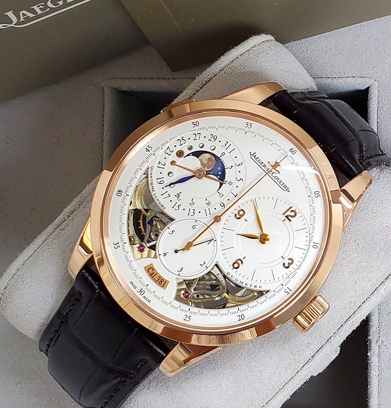 Jaeger LeCoultre Duometre Quantieme Lunaire 42mm Rose Gold Watch JLQ6042520 Box Papers