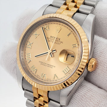 Rolex Datejust 116233 36mm Champagne Roman Yellow Gold/Steel Jubilee Watch Box Papers