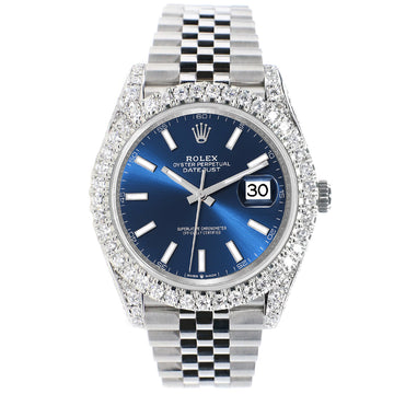 Rolex Datejust 41 5.9CT Diamond Bezel/Lugs/Sides/Blue Index Dial Jubilee Watch 126300 Box Papers