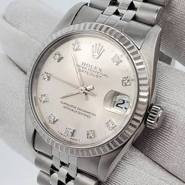 Rolex Datejust 31mm Factory Silver Diamond Dial White Gold Fluted Steel Jubilee Watch 68274