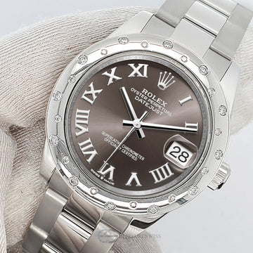 Rolex Datejust Midsize 31mm Dark Gray Roman Dial Scattered Diamond Bezel Watch 178240