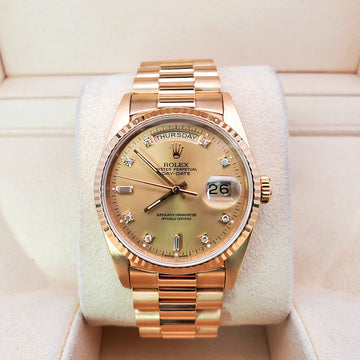 Rolex President Day-Date 36mm Factory Diamond Dial Double-Quick Yellow Gold Watch 18238