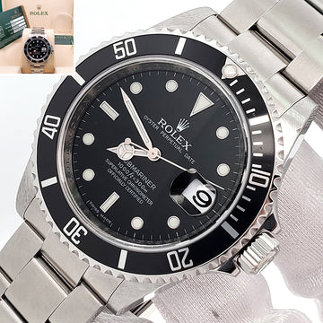 Unpolished Rolex Submariner Date 40mm Black Dial Steel Oyster Watch 16610 Box Papers Tag