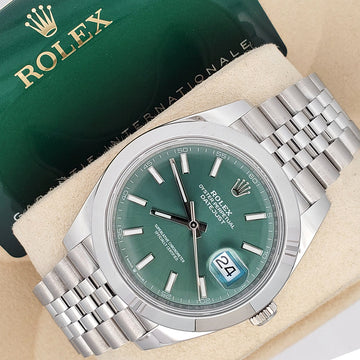 2024 Rolex Datejust 41 126300 Mint Green Dial Steel Jubilee Watch Box Papers