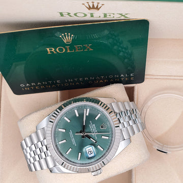 2022 Rolex Datejust 41mm Mint Green Dial Fluted White Gold/Steel Jubilee Watch 126334 Box Papers