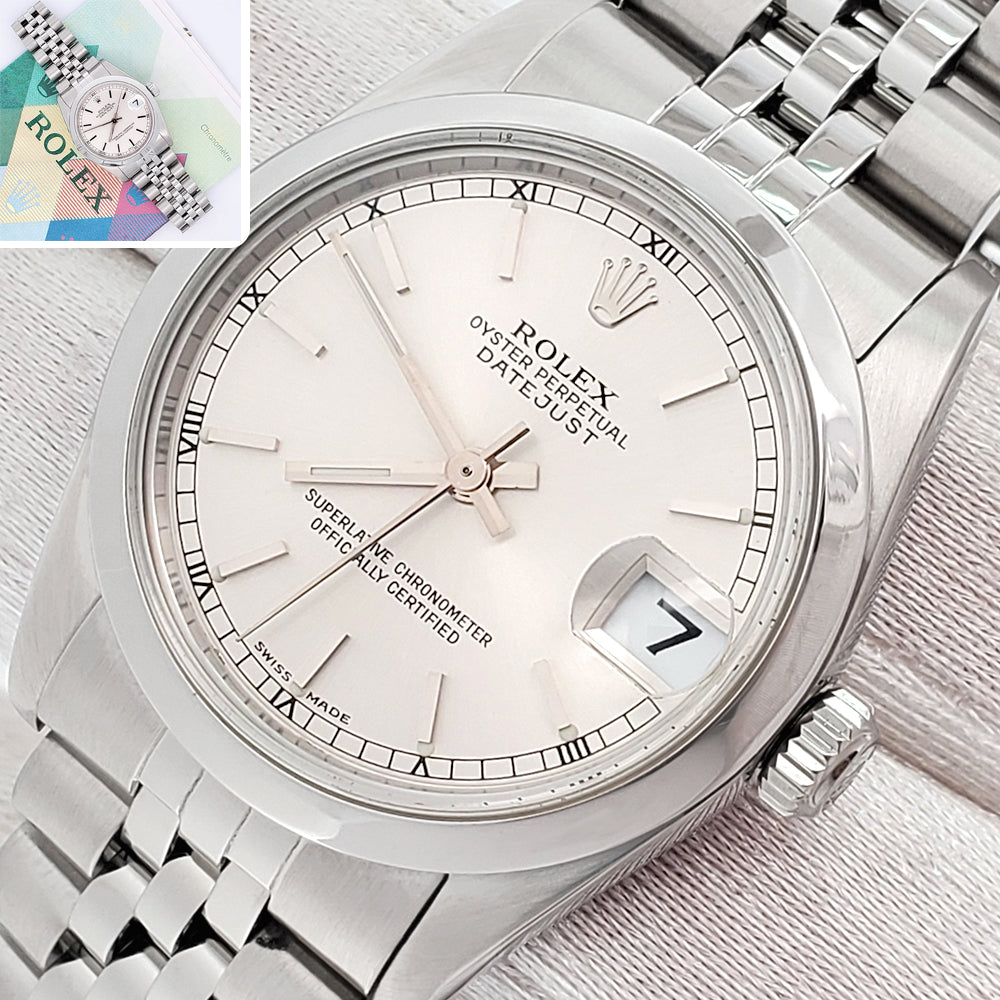 Rolex Datejust Silver Index Steel Jubilee 31mm Watch 78240 Papers
