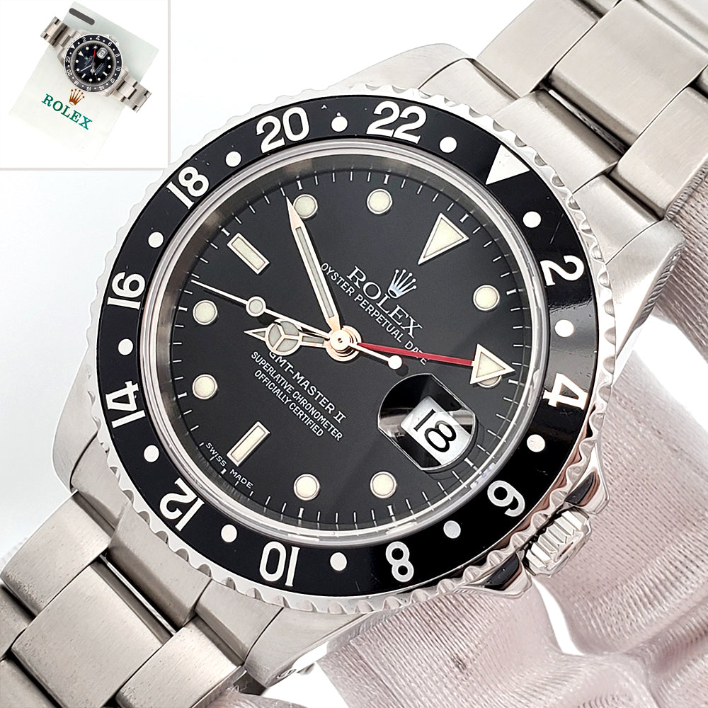 Rolex GMT-Master II 40mm Black Bezel Steel Watch 16710 Papers