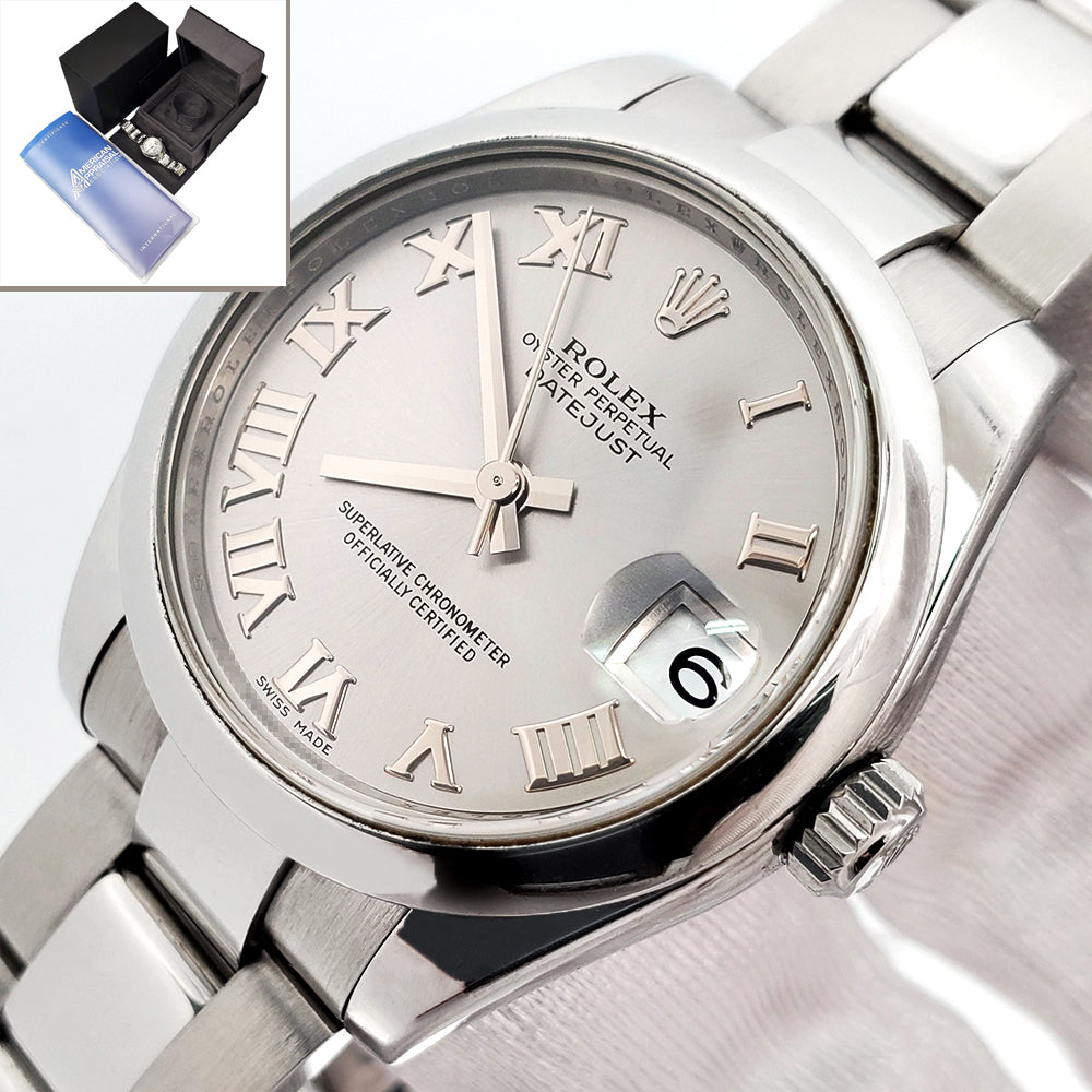 Rolex Datejust Midsize Silver Roman Steel Oyster 31mm Watch 178240