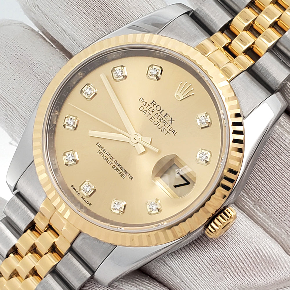 Rolex Datejust Factory Champagne Diamond Dial 2-tone Yellow Gold/Steel Jubilee 36mm Watch 116233