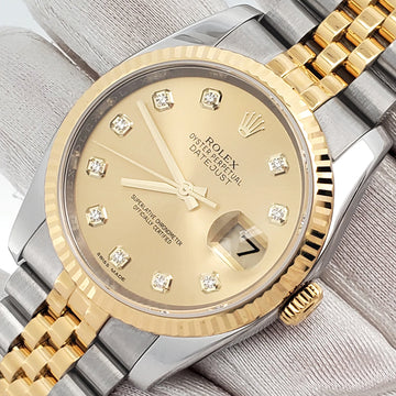 Rolex Datejust Factory Champagne Diamond Dial 2-tone Yellow Gold/Steel Jubilee 36mm Watch 116233