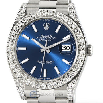Rolex Datejust 41 126300 4.4CT Diamond Bezel/Lugs/Blue Index Dial Steel Watch Box Papers
