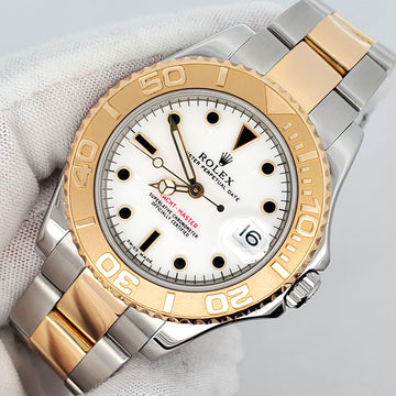 Rolex Yacht-Master Midsize 35mm White Dial Yellow Gold Steel Watch 168623