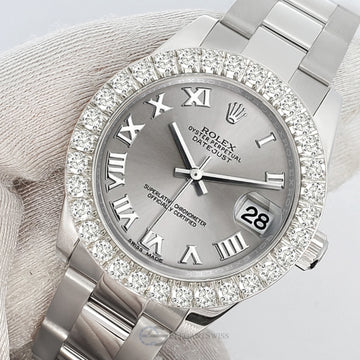 Rolex Datejust 178240 31mm Silver Roman Dial 2.25ct Diamond Bezel Steel Watch