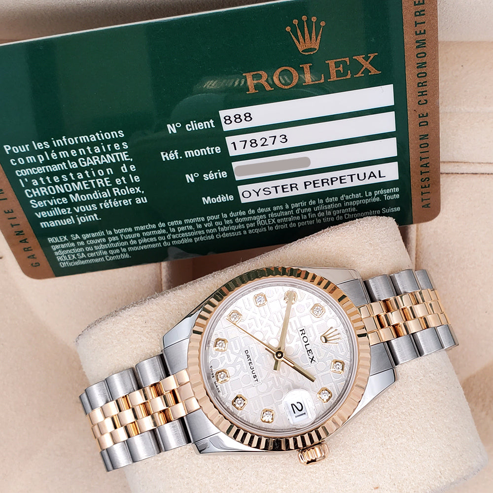 Rolex Datejust 31mm 178273 Factory Diamond Silver Jubilee 2-tone Yellow Gold/Steel Watch