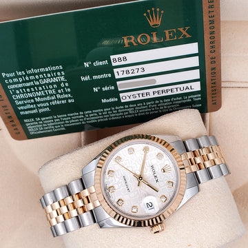 Rolex Datejust 31mm 178273 Factory Diamond Silver Jubilee 2-tone Yellow Gold/Steel Watch Box Papers